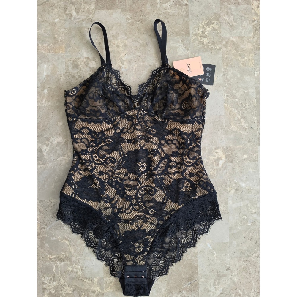 Pinsy Shaping Lace Shapesuit Black Nude Medium Shaping‎ Bodysuit NWT